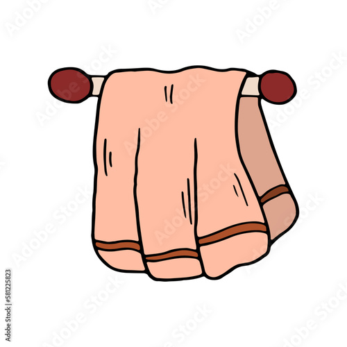 Bath towel hanging icon, towel holders. Vector illustration of item for washing. Hygiene element.