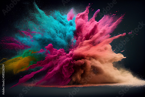 Explosion of colored powder on black backgound.
