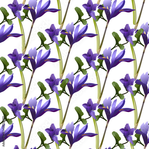 Bright romantic wallpaper of wild herbs and blue forest wild violets in vintage, retro style for design for wrapping paper