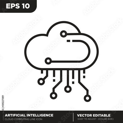 Artificial intelligence. Cloud computing outline icon. Editable Vector
