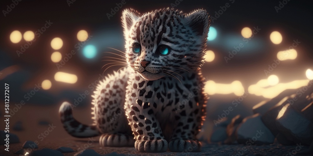 Kitten Bengal, 3d render, cute design, toy model in gold and beige colors. Generative AI. Kitten Bengal, 3d render, cute design, toy model in gold and beige colors. Generative AI.