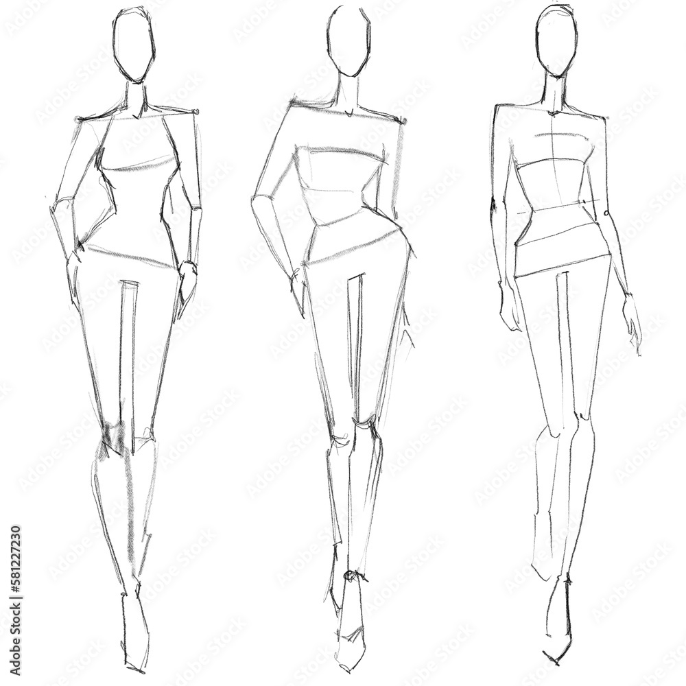 female #stylized #group #croquis #set #fashion #illustration #blackandwhite  | Fashion model drawing, Fashion illustration template, Fashion  illustration poses