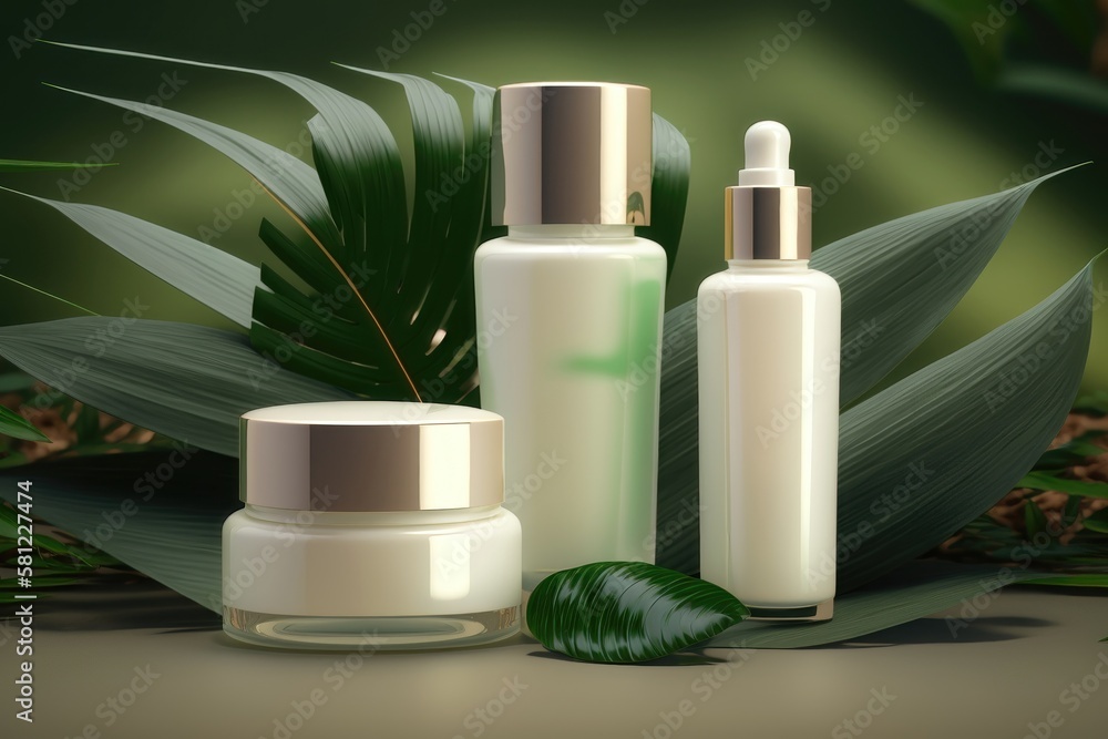 Mockup of beauty cosmetic makeup bottles. AI generation Mockup of beauty cosmetic makeup bottles. AI generation