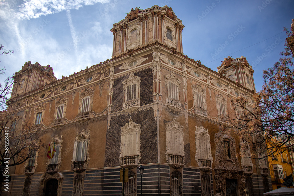 Palace of the Marquis of two waters with its impressive Baroque facade, today the National Museum of Ceramics and Sumptuary Arts. Valencia, Spain