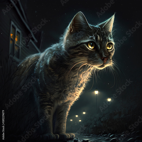schwarze Katze in der Dunkelheit, generative AI