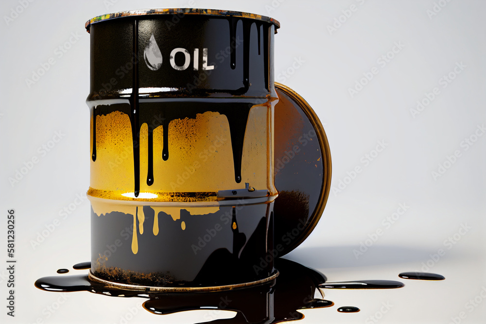Oil Barrel and Oil on a Textured Background with Oil Spill and