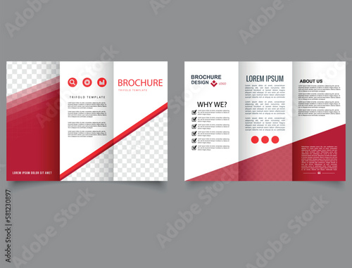 Trifold Brochure. Red Color Business, Advertising, Company Brochure.