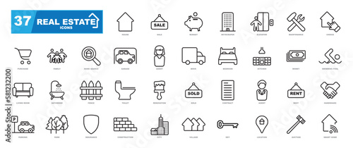 Real estate outline icons collection.
