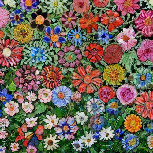 mosaic of flowers, generative ai © Ludi03