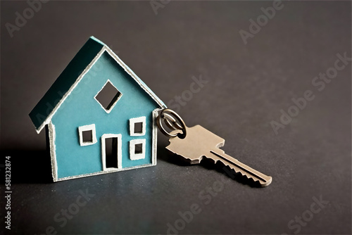 key with house shaped keychain concept for buying a new home, renting. moving, generative ai,