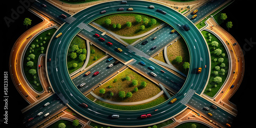 Top view of expressway road traffic  an important infrastructure - Generative AI