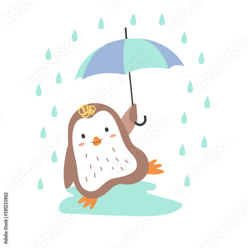 Autumn penguin. Cute cartoon penguins in flat style. Penguin with umbrella