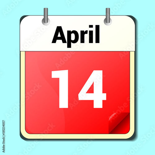 day on the calendar, vector image format, April 14.