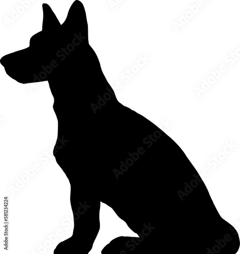 Silhouette: Deutscher Schäferhund sitzend von der Seite
