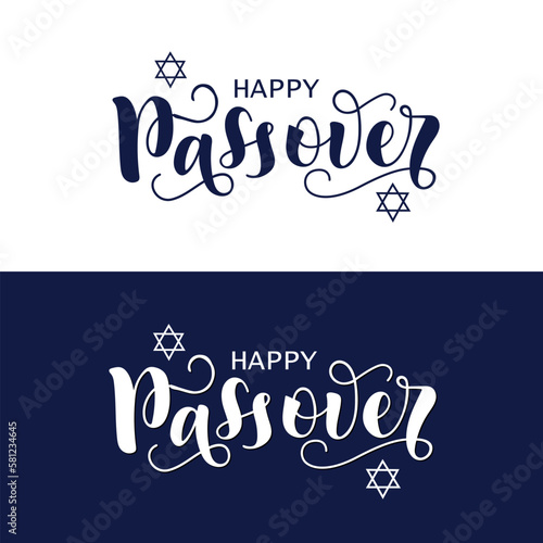 Happy Passover handwritten text isolated on white background. Modern brush ink calligraphy. Hand lettering typography, vector illustration for Jewish holiday as greeting card, poster, banner