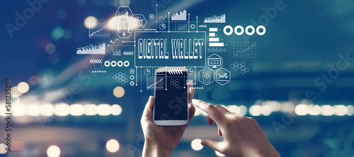 Digital Wallet - Digital self custody crypto enabled self custody wallet private keys with person using a smartphone