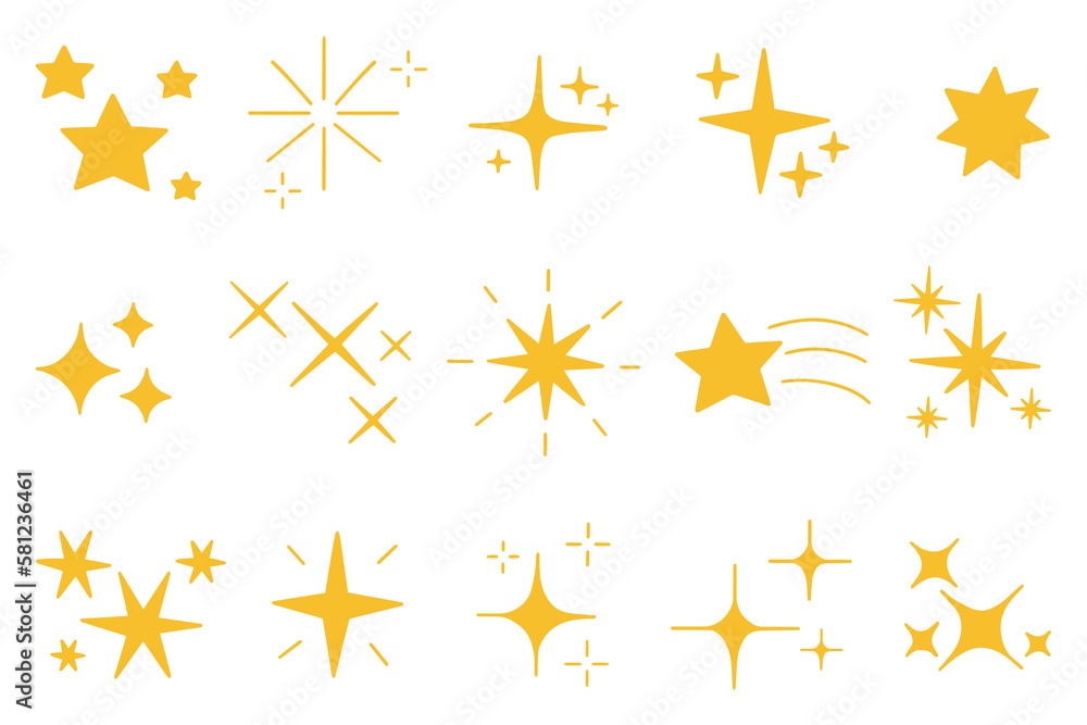 Sparkles and Twinkling stars set. Glitter burst, shining star, falling star, firework, magic sparkle icons. Hand drawn vector illustration isolated on white background. Sparkles and Twinkling stars set. Glitter burst, shining star, falling star, firework, magic sparkle icons. Hand drawn vector illustration isolated on white background.