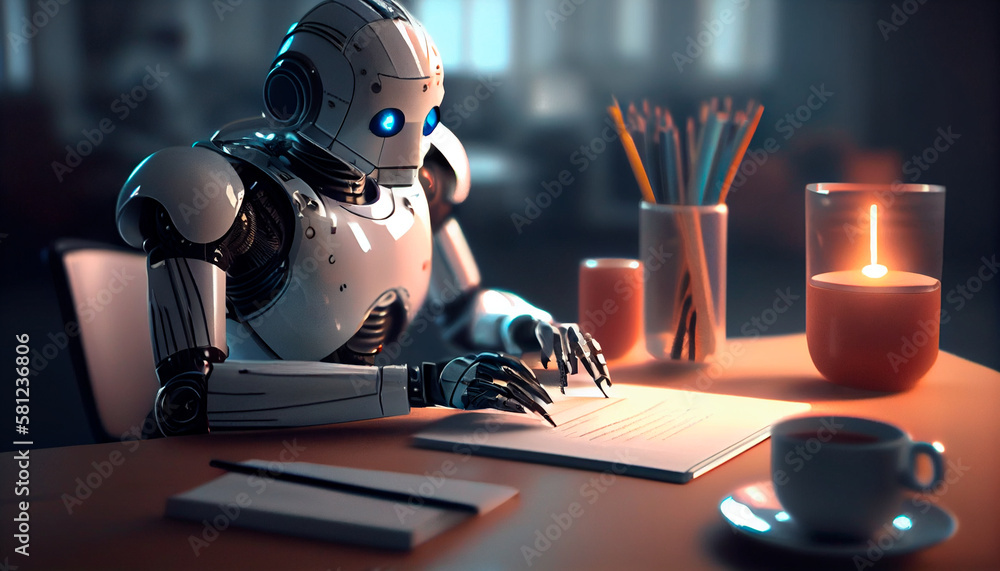 AI writer robot writing like a human author or blogger. Generative Ai Stock  Illustration | Adobe Stock