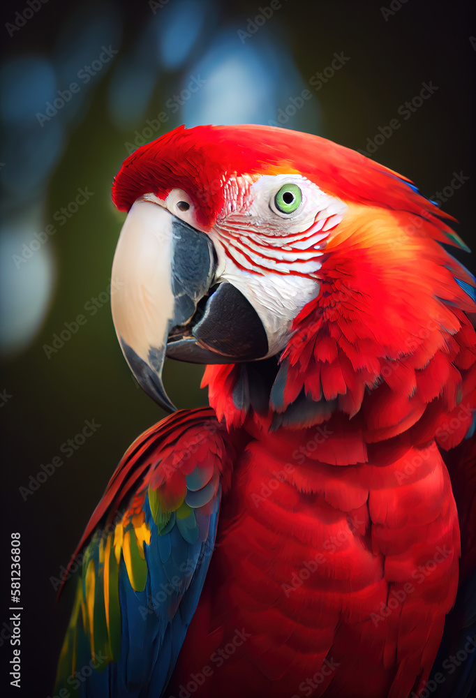 Fototapeta premium close-up of red and yellow parrot macaw