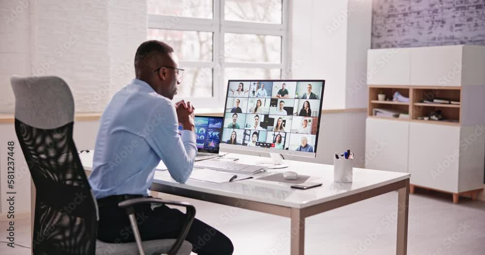 Online Video Conference Webinar. Man Working Online Video Conference Webinar. Man Working