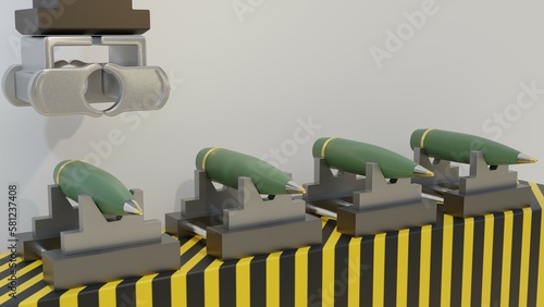 Robot arm moves ammo in production line
