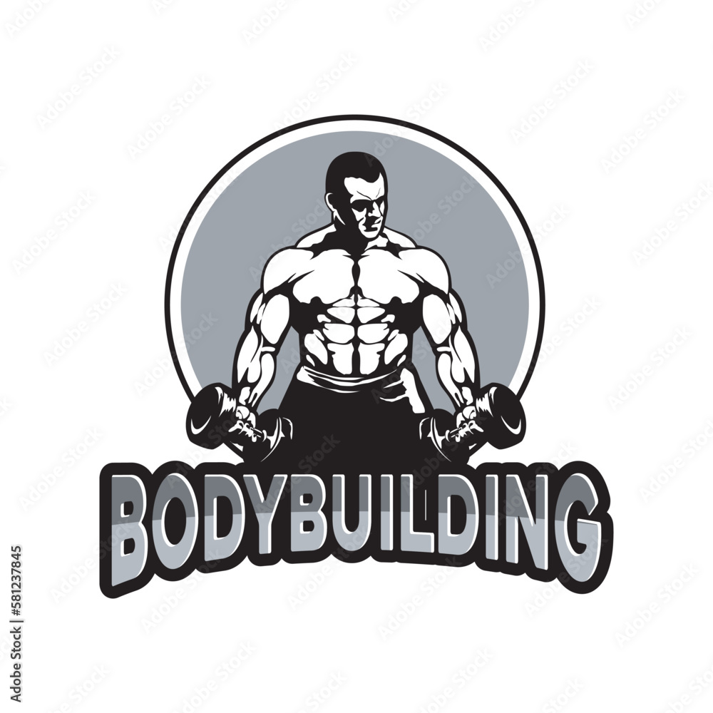 Bodybuilder male silhouette isolated on white background vector illustration. Vector fitness gym Bodybuilder male silhouette isolated on white background vector illustration. Vector fitness gym