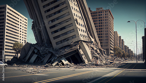 Slika na platnu Demolished building in the city. Earthquake. Generative Ai