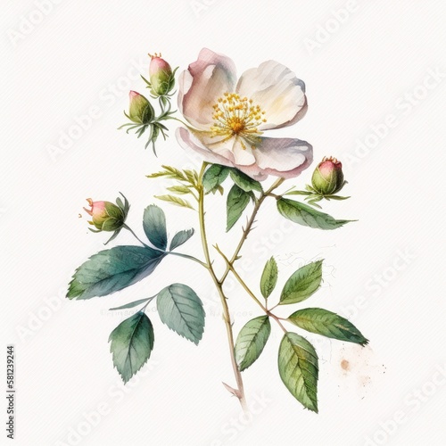 a watercolor wild rose illustration  botanical illustration  branches  nature  spring-themed illustration  generative ai