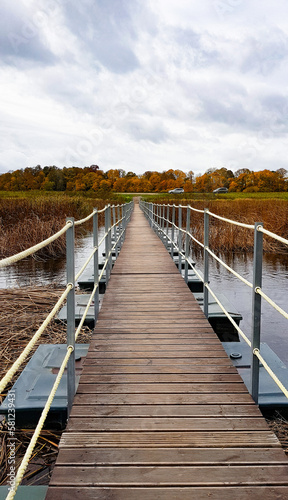 bridge  pedestrian bridge across the river Latvian natural scenery