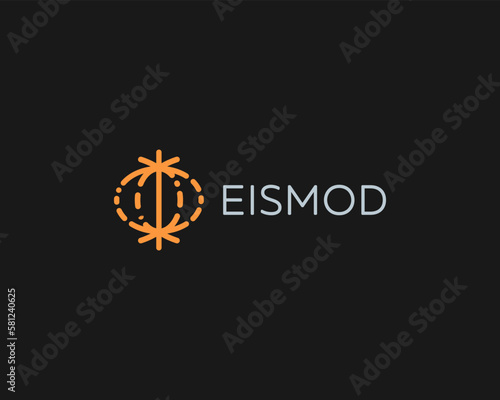 Abstract atom logo. Energy science sign. Creative planet star logotype. Vector illustration.