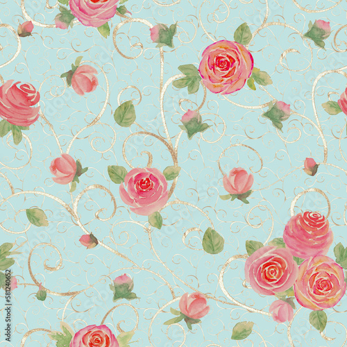 Watercolor roses flowers. B...