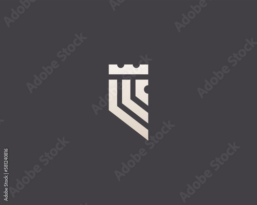 Abstract lions head with crown logo. King sign. Vector illustration.