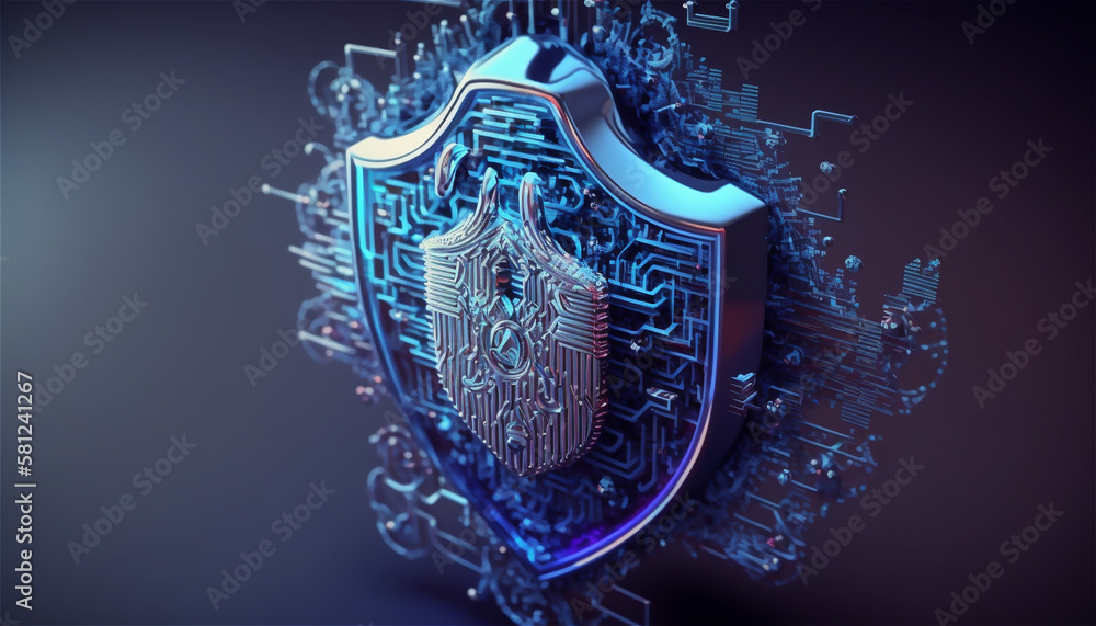 Fototapeta premium Digital lock, cybersecurity concept, free space for text. Generative AI
