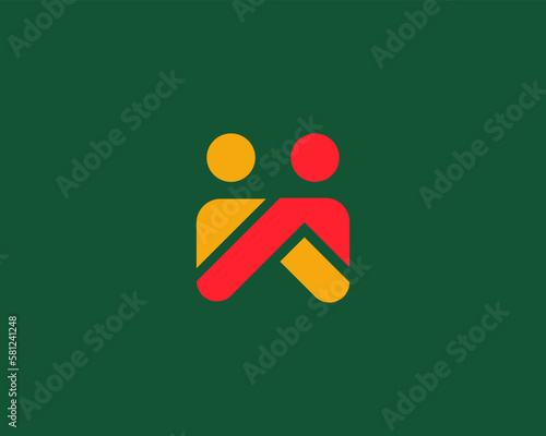 Abstract people logo. Partnership cooperation deal symbol. Family teamwork support icon concept. Vector illustration.