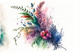 a watercolor bouquet illustration assortment of flowers, branches, nature, spring-themed illustration, generative ai