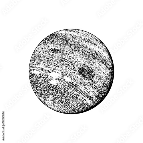 Neptune Planet. Astronomical galaxy space. Engraved hand drawn in old sketch, vintage style for label.