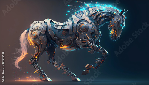 A majestic robotic horse, 3D render, Generative AI © Viktor