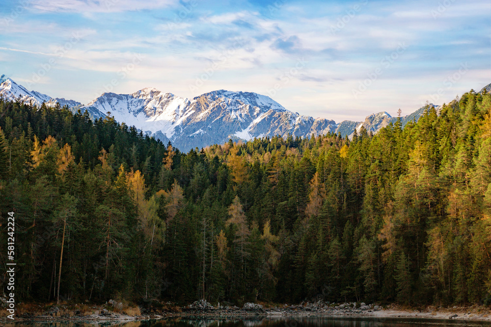 A view of German Alp Mountains on a Lake Eibsee