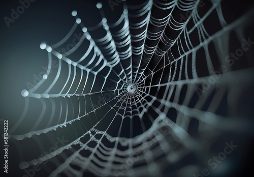 Spiderweb On Black Darkness - Halloween Background - Real Cobweb  generative ai