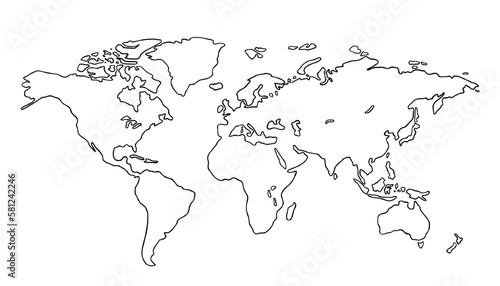 World map silhouette outline isolated on white background. Vector illustration