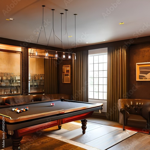 A living room with a pool table and a bar2, Generative AI © Ai.Art.Creations