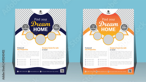 Home sale marketing flyer design concept, vector A4 size leaflet real estate design.