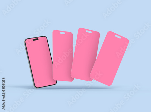 Render of smartphone and some separated screens floating on transparent background. ui ux app concept.