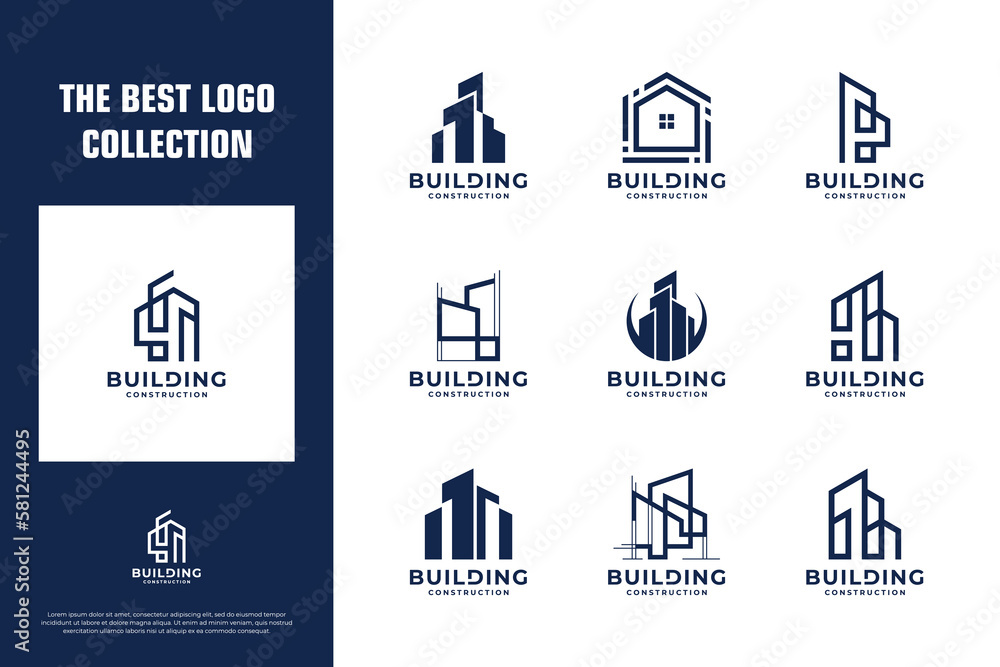 Collection of building line art style logo design inspiration.