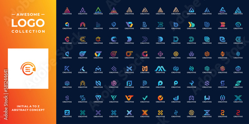 Collection of letter a to z logo design for technology.