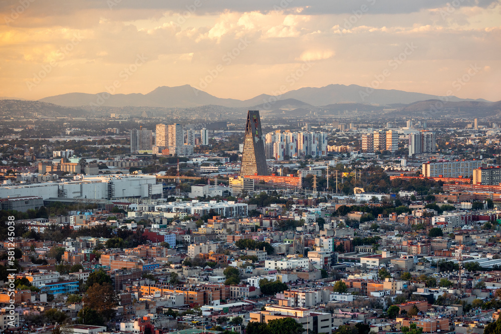 Aerial view of Mexico City at sunset.