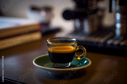 Coffee cup on the table in coffee shop, stock photo.generative ai