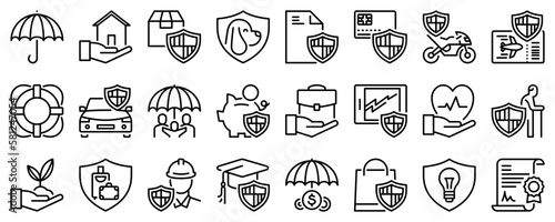 Line icons about insurance concept on transparent background with editable stroke.