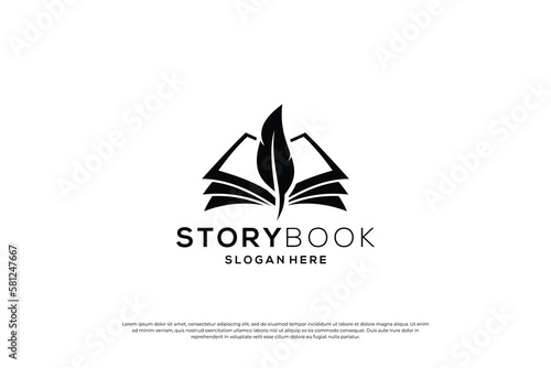 Quill book combination logo design template.