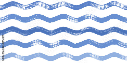 Seamless Wave Pattern, Hand drawn water sea vector background. Wavy beach print, curly grunge paint lines, watercolor illustration